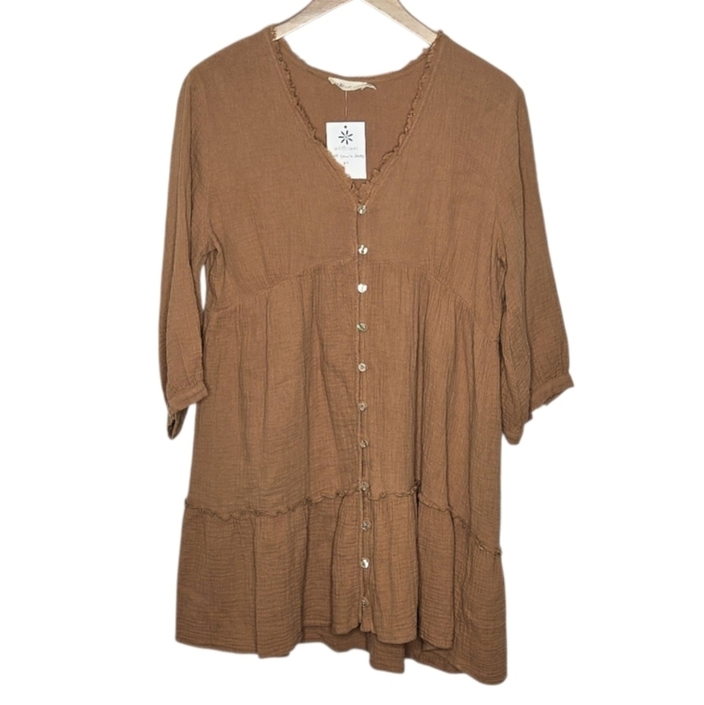 Millibon Golden Mustard Tier Ruffled Dress